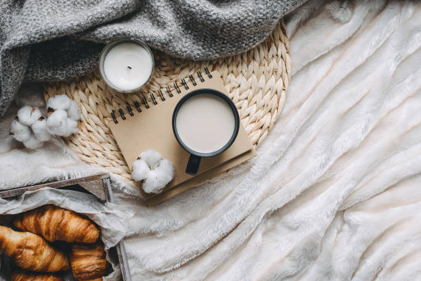 istock Mug with coffee and home decor on tray 1125640958