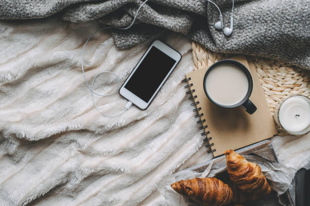 istock Mug with coffee and home decor on tray 1125640969