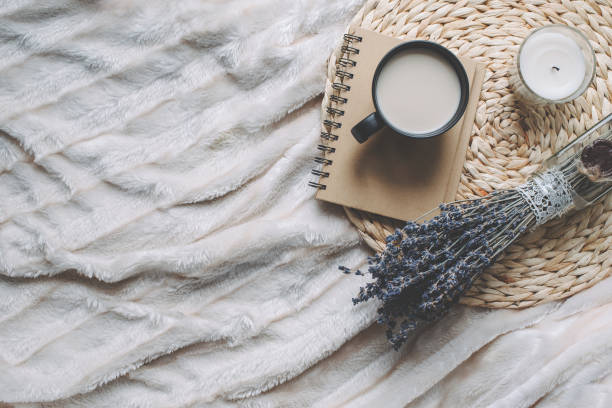 istock Mug with coffee and home decor on tray 1125640970
