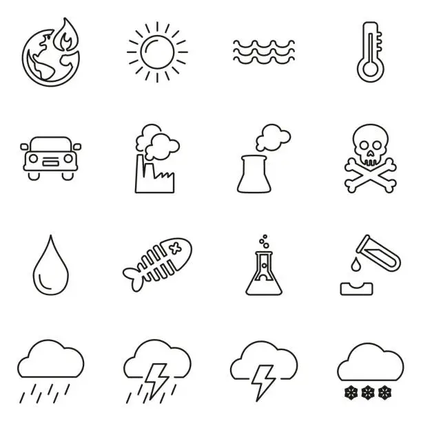 Vector illustration of Global Warming Icons Thin Line Vector Illustration Set