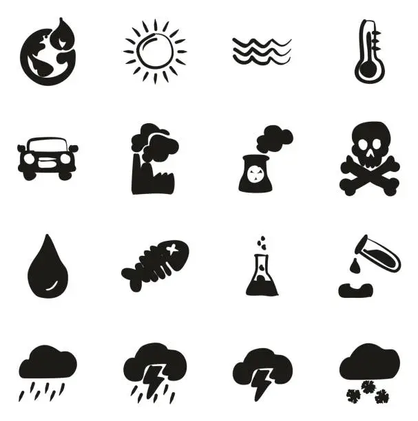 Vector illustration of Global Warming Icons Freehand Fill