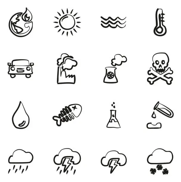 Vector illustration of Global Warming Icons Freehand