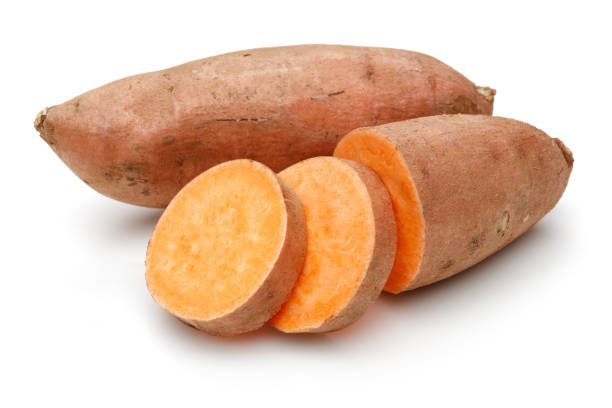 Sweet potato with slices Sweet potato with slices isolated on white background sweet potato stock pictures, royalty-free photos & images