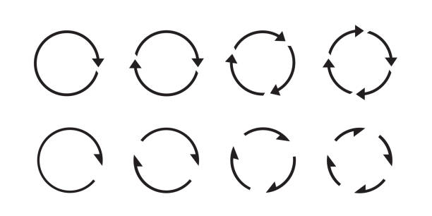ilustrações, clipart, desenhos animados e ícones de conjuntos de setas círculo preto. ícones do vetor. gráfico para o site. - vector design compass direction