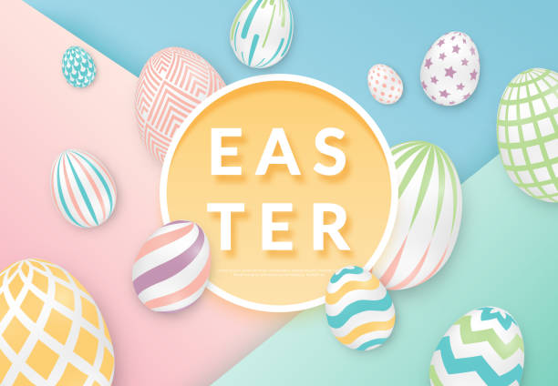 istock Easter background with 3d ornate eggs with circle frame. Illustration in soft colors. Cute easter banner, poster, flyer or greeting card 1125652350