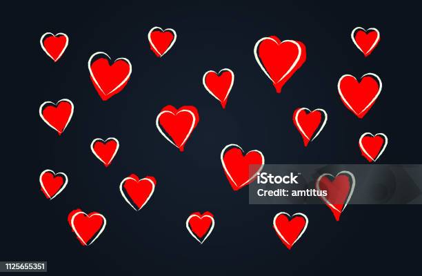 Valentine Hearts On Blackboard Stock Illustration - Download Image Now - Brush Stroke, Celebration Event, Chalk Drawing