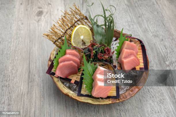 Top View Of Tuna Sashimi Set Include Otoro Chutoro And Akami With Ice On The Table Luxury Japanese Food Concept Stock Photo - Download Image Now