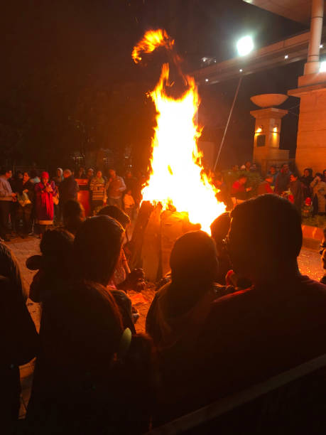 bild von punjab lohri festival urlaub menschenmassen in new delhi, indien, mit indianer tanzen um feuer flammen - india indian culture traditional culture dancing stock-fotos und bilder