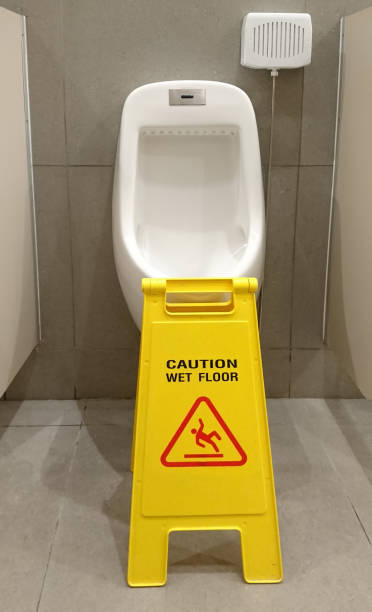 istock Sign board caution in the restroom 1125665659