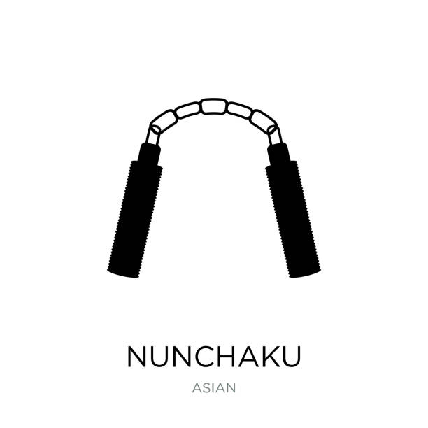 illustrations, cliparts, dessins animés et icônes de vecteur du nunchaku icône sur fond blanc, tendance nunchaku rempli icônes de collection asiatique - nunchaku