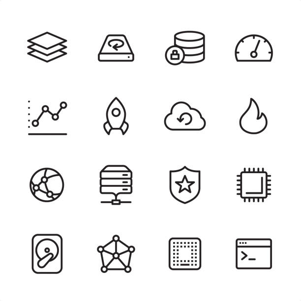 große daten und hosting - gliederung-icon-set - stapelchips stock-grafiken, -clipart, -cartoons und -symbole