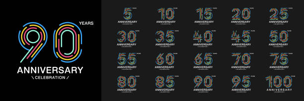 Set of anniversary logotype. Colorful anniversary celebration icons. Design for company profile, booklet, leaflet, magazine, brochure, invitation or greeting card. Set of anniversary logotype. Colorful anniversary celebration icons. Design for company profile, booklet, leaflet, magazine, brochure, invitation or greeting card. Vector illustration. number 30 stock illustrations