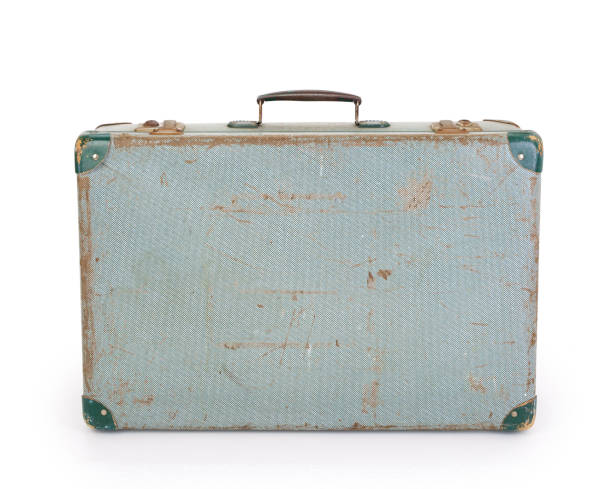 istock Used old vintage suitcase on white background, contains clipping path 1125671599