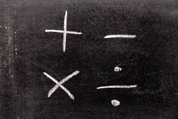 istock Hand drawing of white chalk in mathematics symbol shape (Plus, minus, multiply, divide) on black board background 1125673497