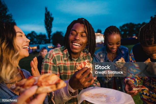 Pizza Festival Fun Stock Photo - Download Image Now - Eating, Friendship, Pizza