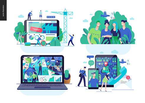 Business series set, color 2-modern flat vector concept illustrated topics -teamwork -collaboration, about company, team, office life, contacts, map location. Creative landing web page design template