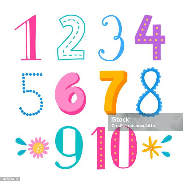Cute Math Number Images Cute Numbers For Childrens Design Vector Separated Numbers From 0 To 10 ...
