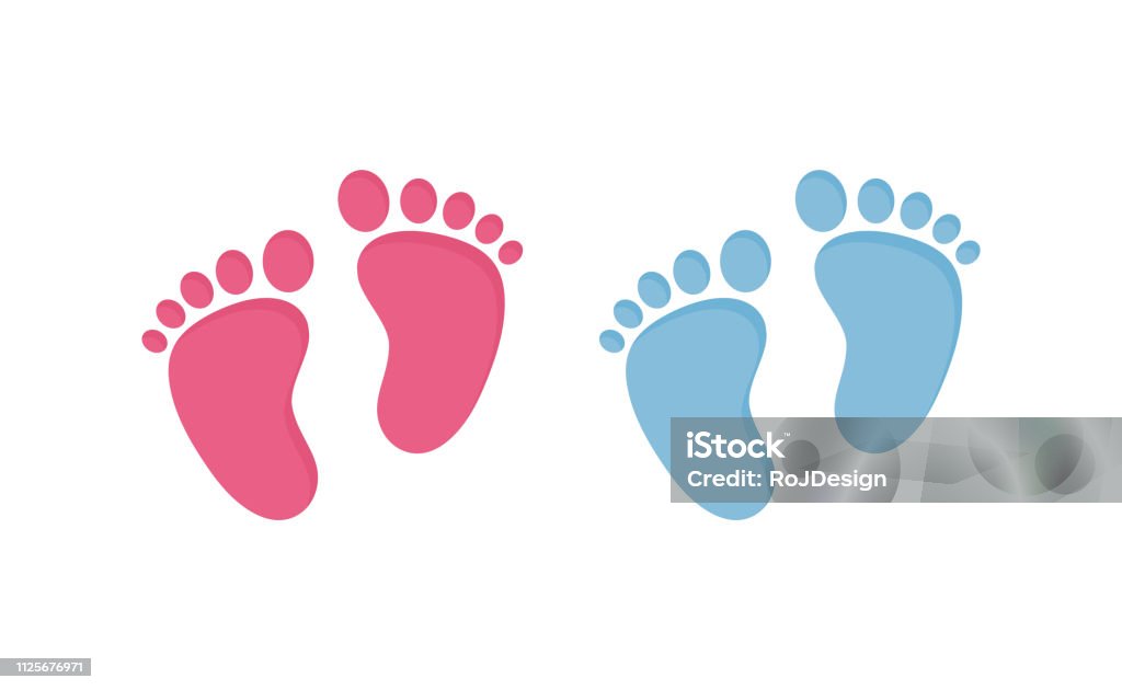 Baby footsteps vector illustration set - pairs of pink and blue footprints in flat style. Baby footsteps vector illustration set - pairs of pink and blue footprints in flat style isolated on white background for baby shower or children birthday congratulation. Foot stock vector