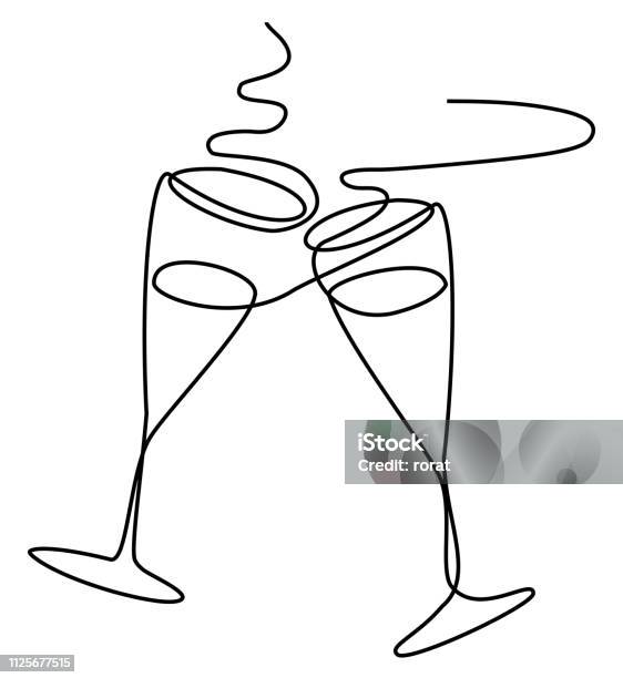 Wine One Line Drawing Stock Illustration - Download Image Now - Champagne Flute, Champagne, Illustration