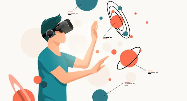 Vector illustration of A Young Person Using A Virtual Reality Headset