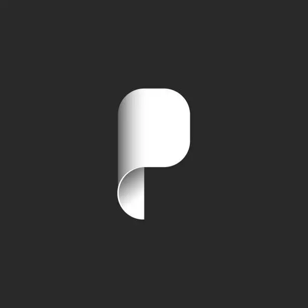 Vector illustration of Abstract logo letter P in the form of a rolled sheet of paper, modern logotype in the style of material design