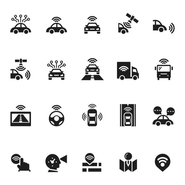 Driverless autonomous car icons Driverless autonomous car icons autonomous vehicle stock illustrations