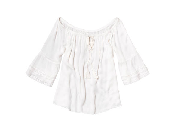 istock Fashionable concept. White blouse isolate on white background. Top view 1125680786