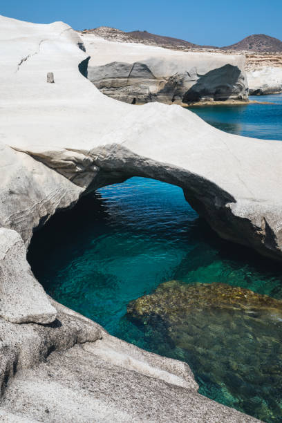 Idyllic Sarakiniko beach in Milos (Cyclades islands, Greece).