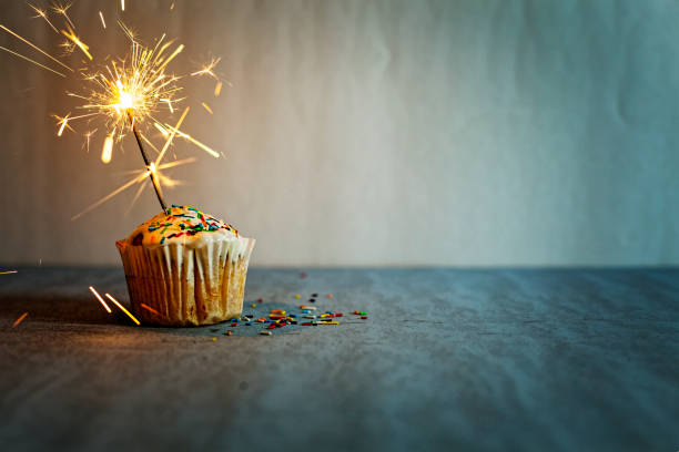 istock Happy Birthday, Cake, burning sparkler, Copy space 1125685187