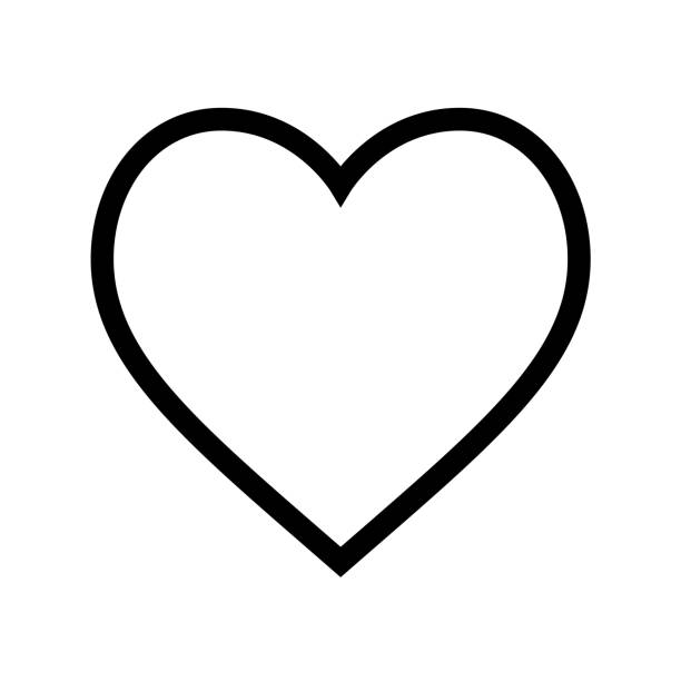 흰색 바탕에 얇은 검은 선으로 최소한의 평면 심장 모양 아이콘 - 윤곽 그리기 stock illustrations