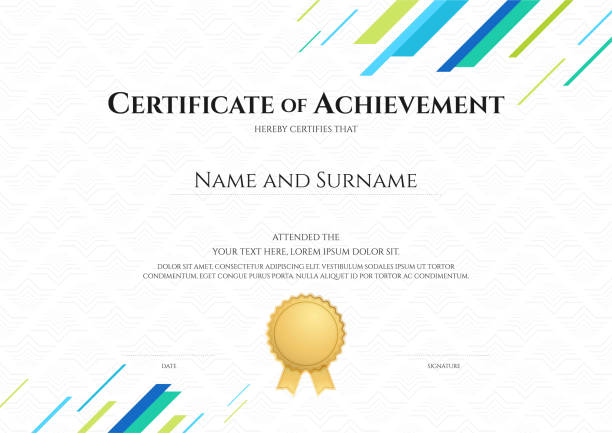 Certificate template in sport theme with watermark background, Diploma design Certificate template in sport theme with watermark background, Diploma design print finishing stock illustrations