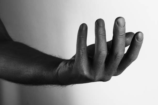 Open hand reaching out isolated on white background