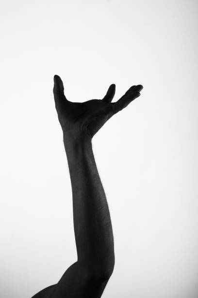 mano aperta che si raggiunge isolata su sfondo bianco - human hand palm reaching fashion model foto e immagini stock
