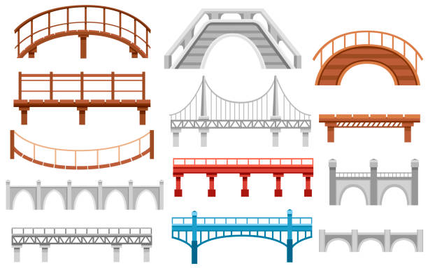 illustrations, cliparts, dessins animés et icônes de collection des différents ponts. icône plate architecture de la ville. illustration vectorielle isolée sur fond blanc - pont