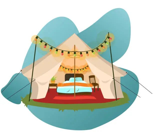 Vector illustration of Modern tent with furniture poster