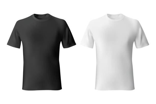 schwarz / weiß herren t-shirt vorlage realistische nachbildung - t shirt stock-grafiken, -clipart, -cartoons und -symbole