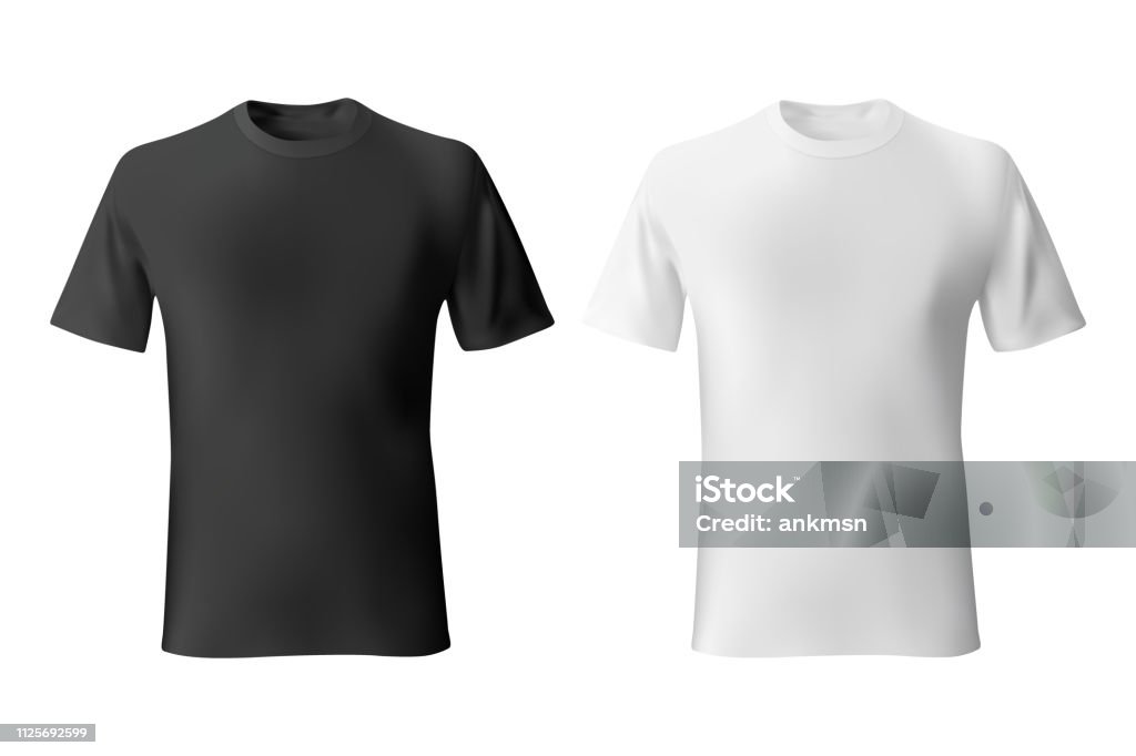 Preto e branco mens t-shirt modelo realista maquete - Vetor de Camiseta royalty-free