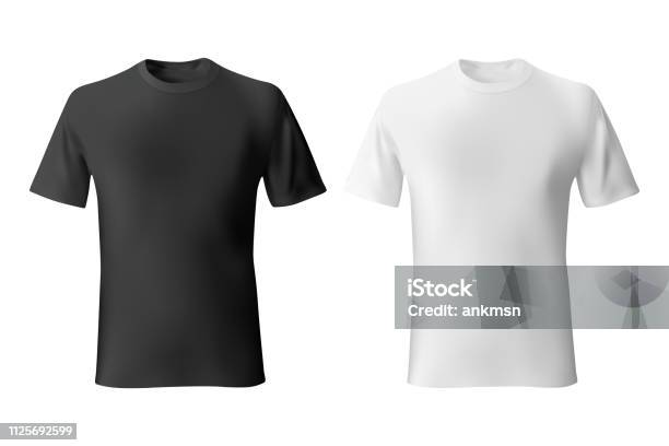 Black And White Mens Tshirt Template Realistic Mockup Stock Illustration - Download Image Now