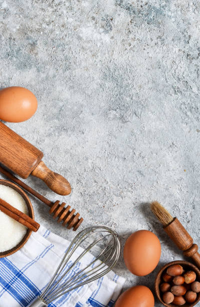istock Ingredients for baking: flour, sugar, eggs, spices. Top view. 1125693619