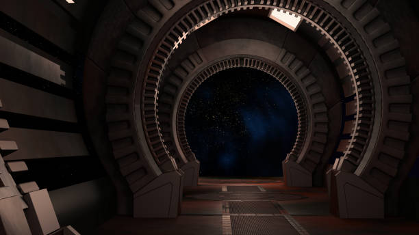 istock Spaceship futuristic interior with window view 3d rendering 1125695998