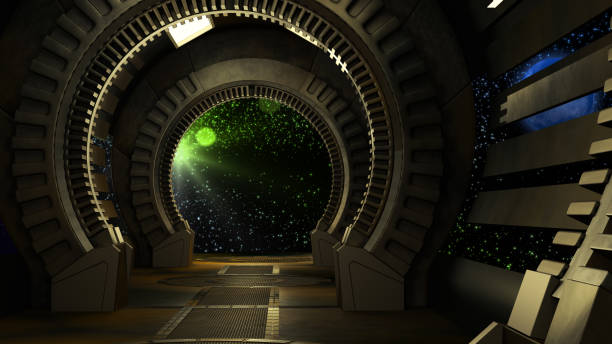 istock Spaceship futuristic interior with window view 3d rendering 1125696029