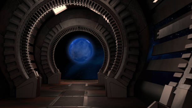 istock Spaceship futuristic interior with window view 3d rendering 1125696090