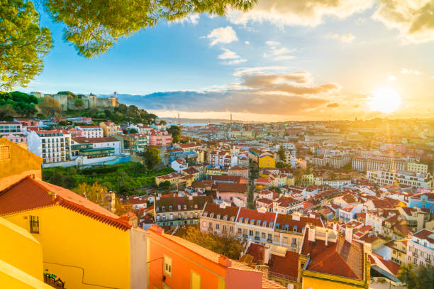 Lisbon at sunset,  Portugal Panoramic view of Lisbon at sunset,  Portugal lisbon photos stock pictures, royalty-free photos & images