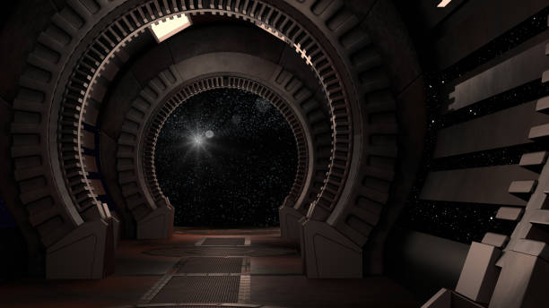 istock Spaceship futuristic interior with window view 3d rendering 1125706089