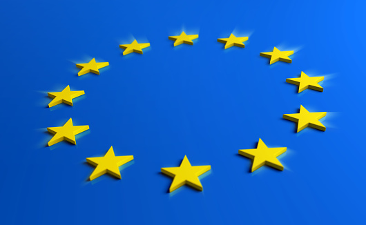 Europe blue flag and European union yellow stars with a slight movement effect - 3D illustration