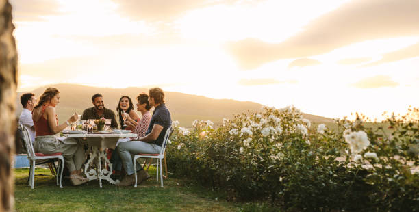 istock Friends hanging out at outdoors dinner party 1125709099