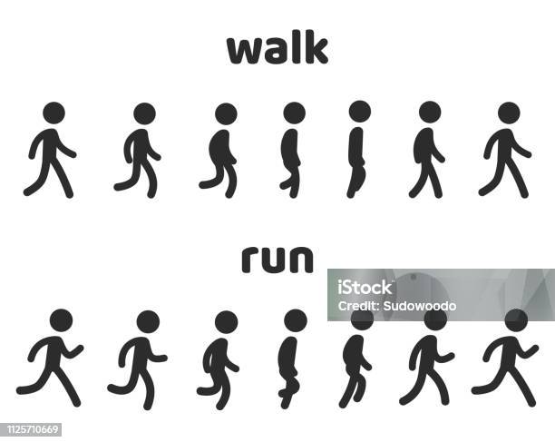 Animation De Personnages Marcher Et Courir Cycle Vecteurs libres de droits et plus d'images vectorielles de Marcher - Marcher, Courir, Représentation humaine en traits