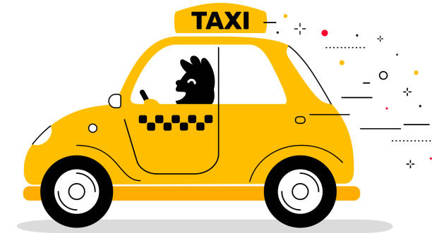 istock Vector creative illustration of yellow color taxi service car with man driver on white background. 1125710952