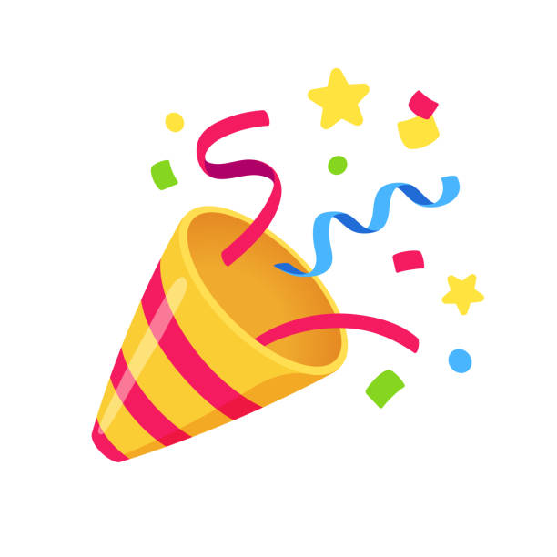 Party popper with confetti Exploding party popper with confetti, bright cartoon birthday cracker. Isolated vector illustration of celebration symbol emoji. emoji stock illustrations