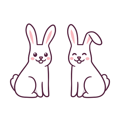 Cute Cartoon Rabbits Stock Illustration - Download Image Now - Rabbit -  Animal, Line Art, Baby Rabbit - iStock